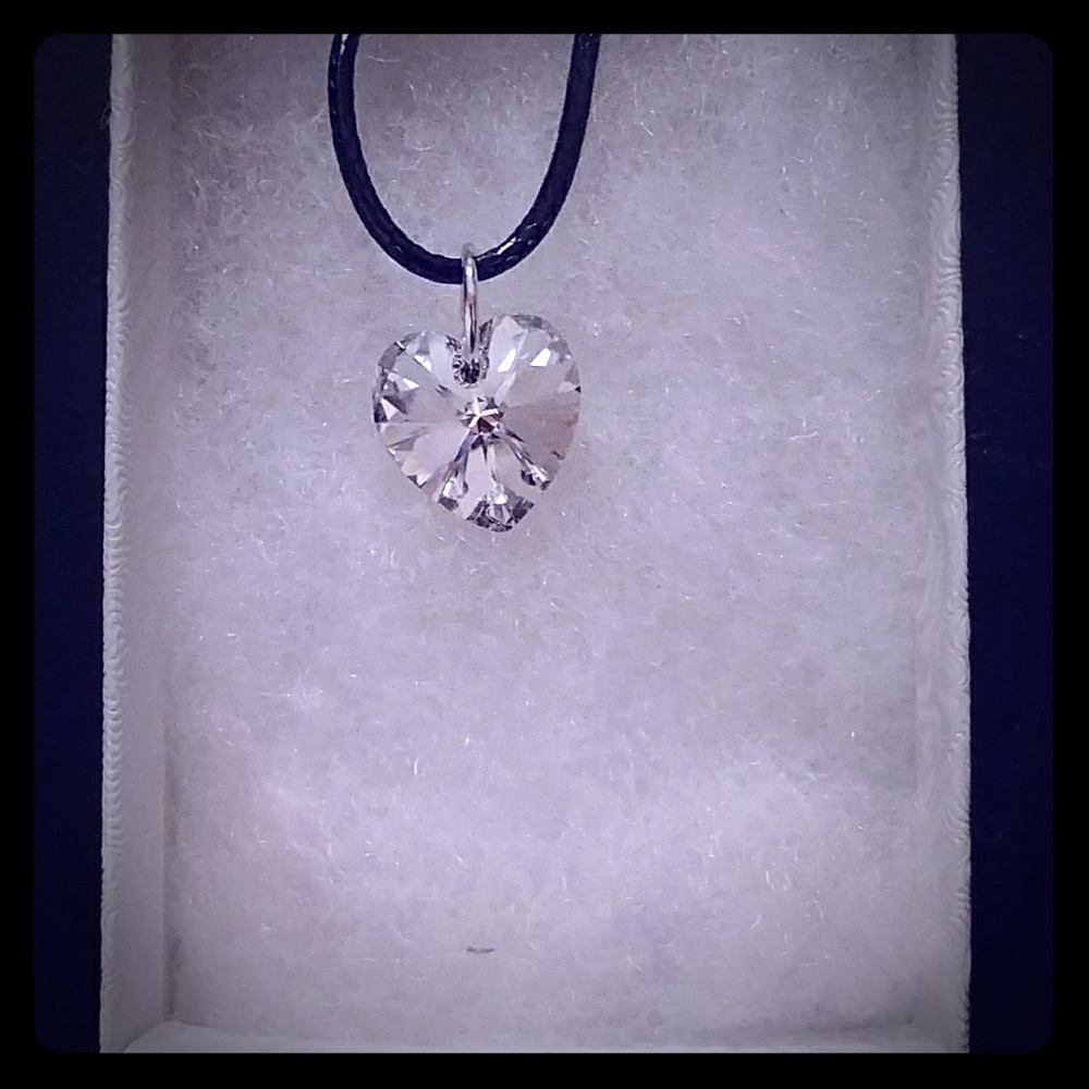 Platinum Silver Crystal Heart Necklace